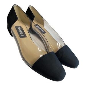 Vintage 80s 90s Vaneli Black Clear Flat Shoes Womens Cap Toe Size 7.5 M